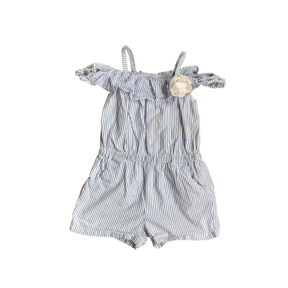 Janie & Jack Blue Striped Off the Shoulder Romper